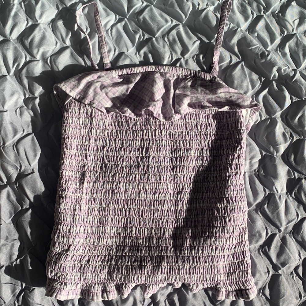 purple and white ruffled summer tank top girls Abercrombie fitch kids size 12